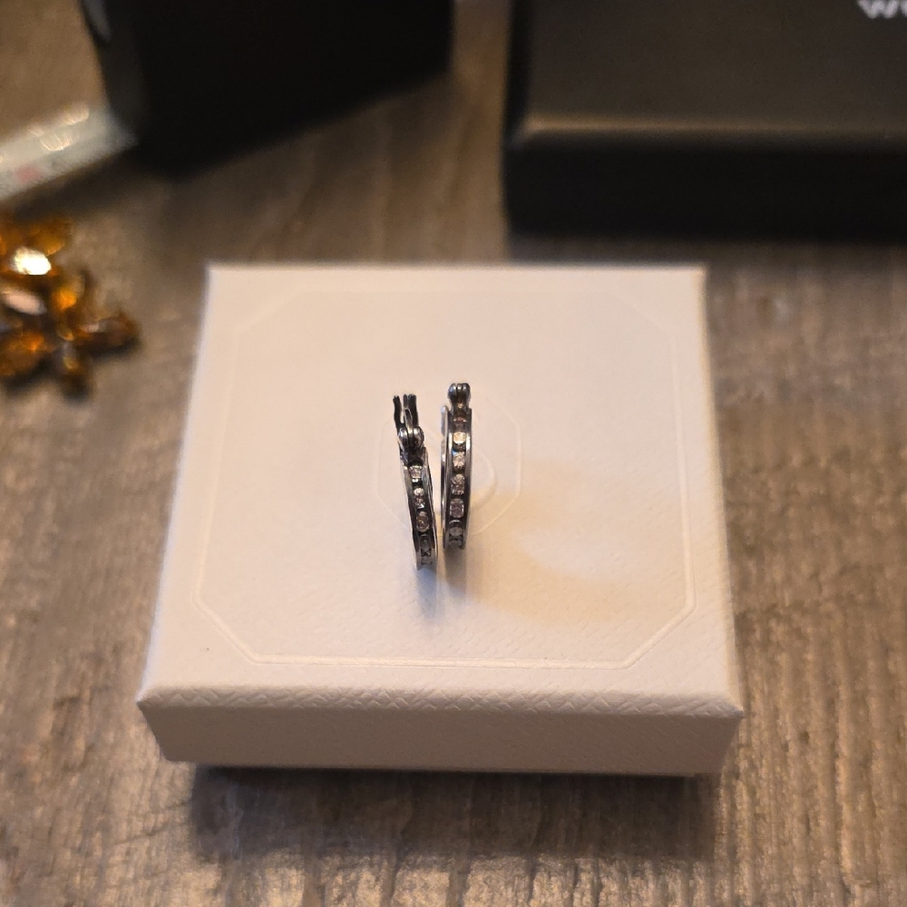 Sterling Silver Diamante Huggie Hoop Earrings - Silver